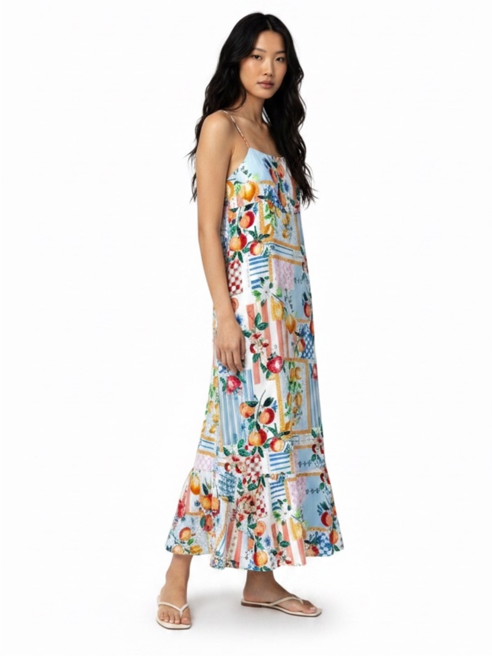Paper Heart Fruit Patchwork Tie Back Maxi Dress Anthropologie L NWT Euro Summer - Picture 2 of 14